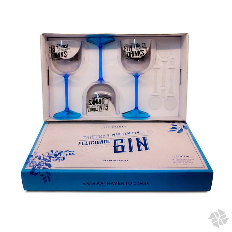 GIN- KIT FELICIDADE GIN - TAÇAS, MISTURADORES E RECEITAS EXCLUSIVA DE GIN