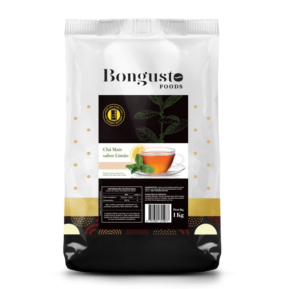 Chá matte natural gelado sabor limão bongusto pacote 1 kg para cafeterias