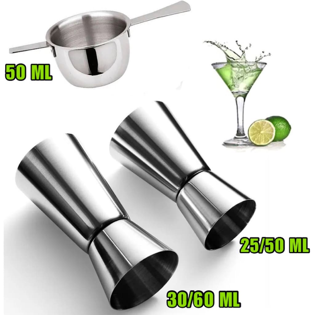 Kit Combo Dosadores de Bebida Dosador Whisky 50ml Dosador Duplo 25/50ml ou 30/60 ml p/ Barman Bartender Caipirinha Drinks para Bares