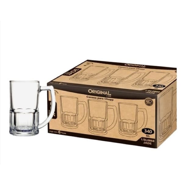 Kit 12 Canecas de Chopp Cerveja De Vidro Chopp 340ML Super Resistente Linha Jade Sl0868 .