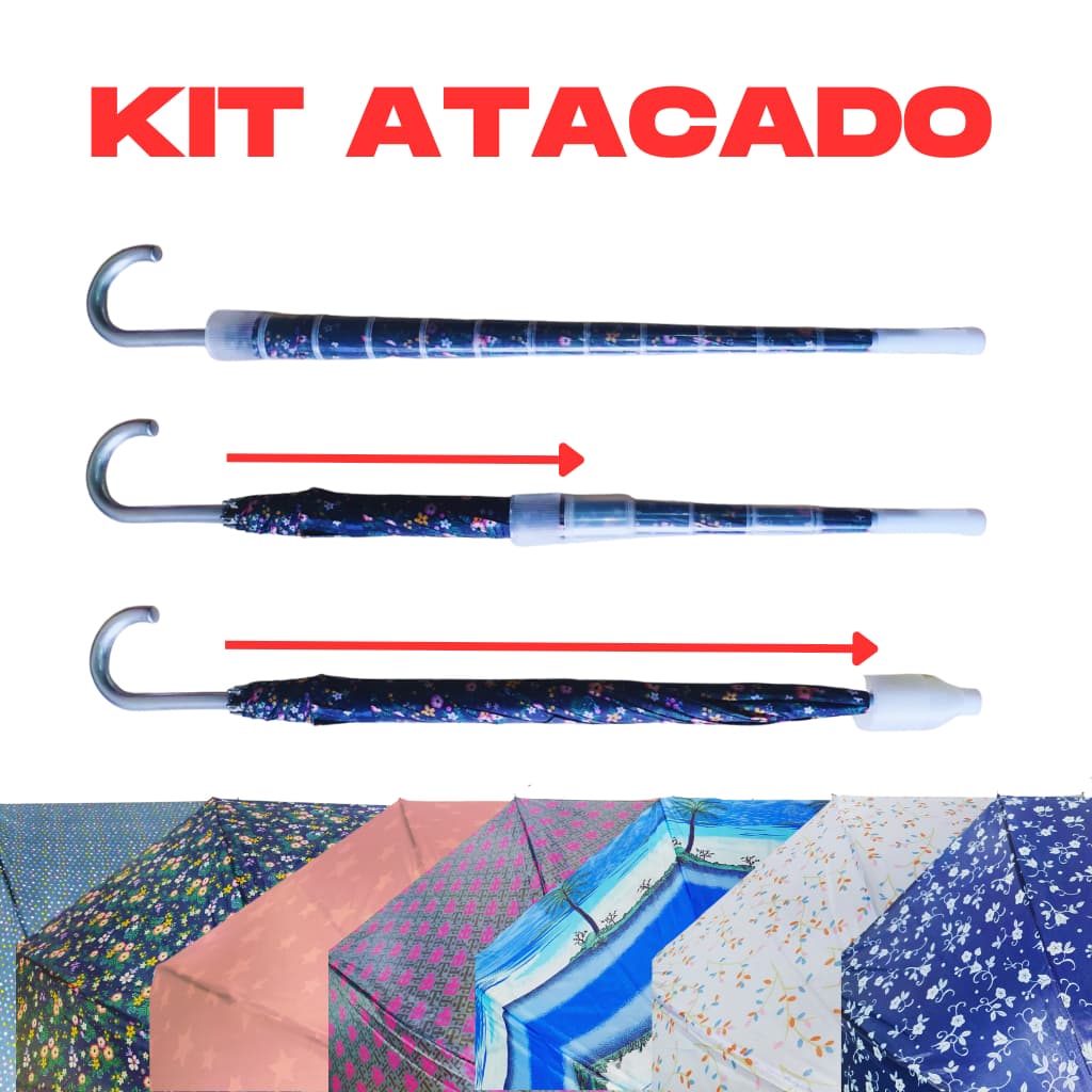 KIT 5 Guarda Chuva com Capa Protetora tipo copo coletor anti gotas Grande Reforçado Automático Resistente