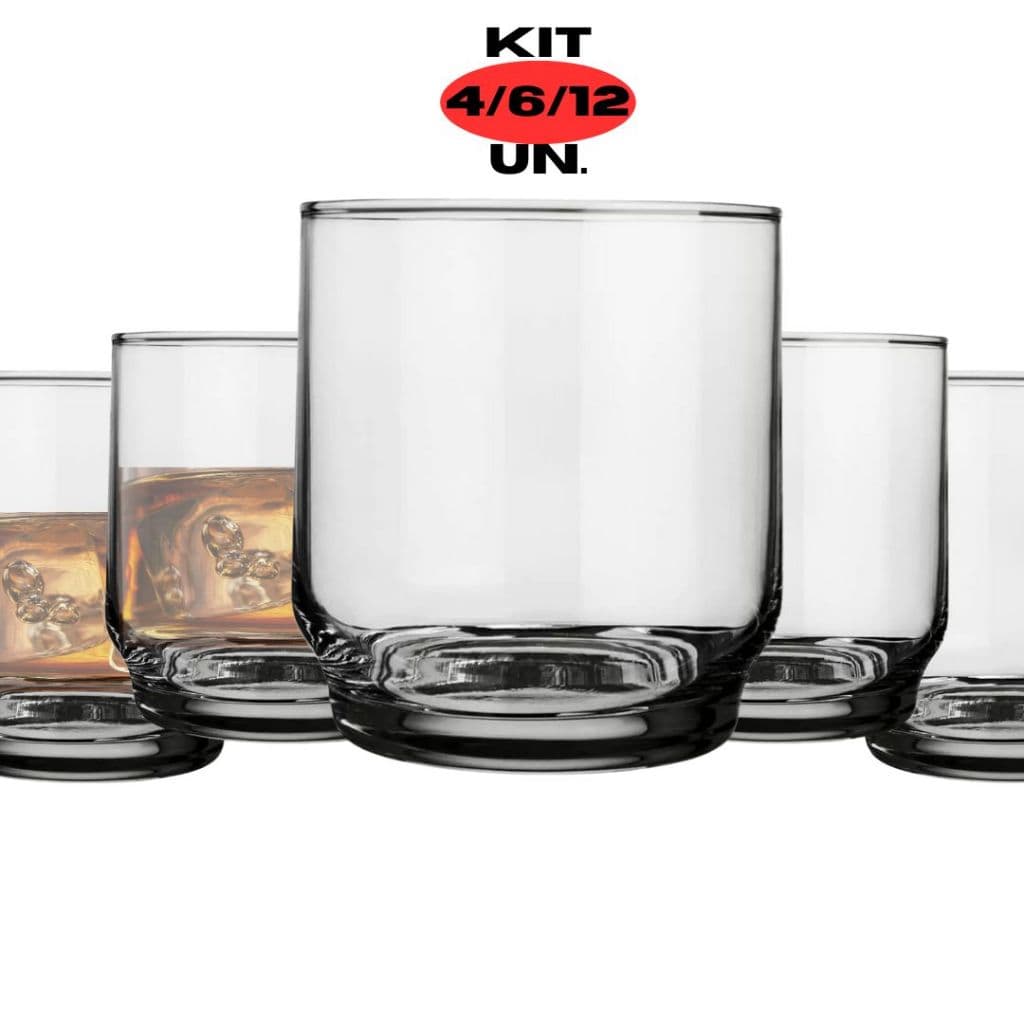 Kit 4 / 6 / 12 Copo Vidro Dose 290ML Lights Rocks Whisky Vermute Gin Negroni Resistente Wisk Whiskey Buffet Bar Restaurante