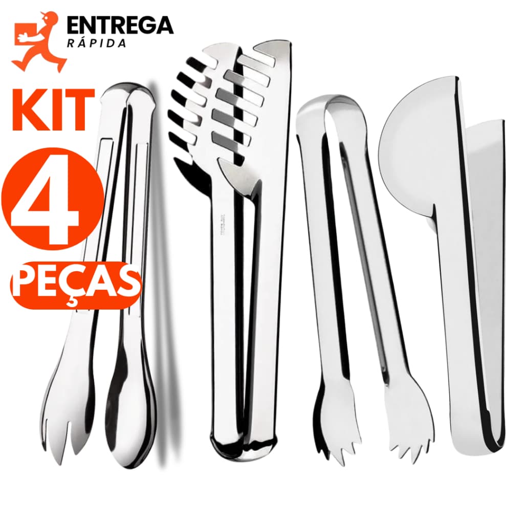 KIT 4 Pegadores Aço Inox Pegador Universal  Pegador de Gelo Pegador de Massa Pegador de Salada