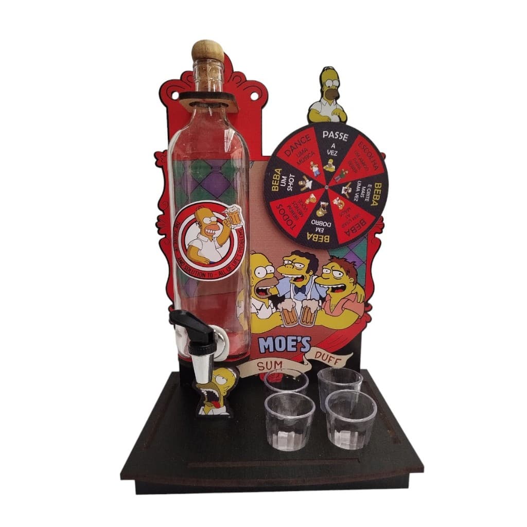 Suporte Cachaça Pingometro De Bancada Com Jogo Roleta Shot pinga cachaça  4 copos festa