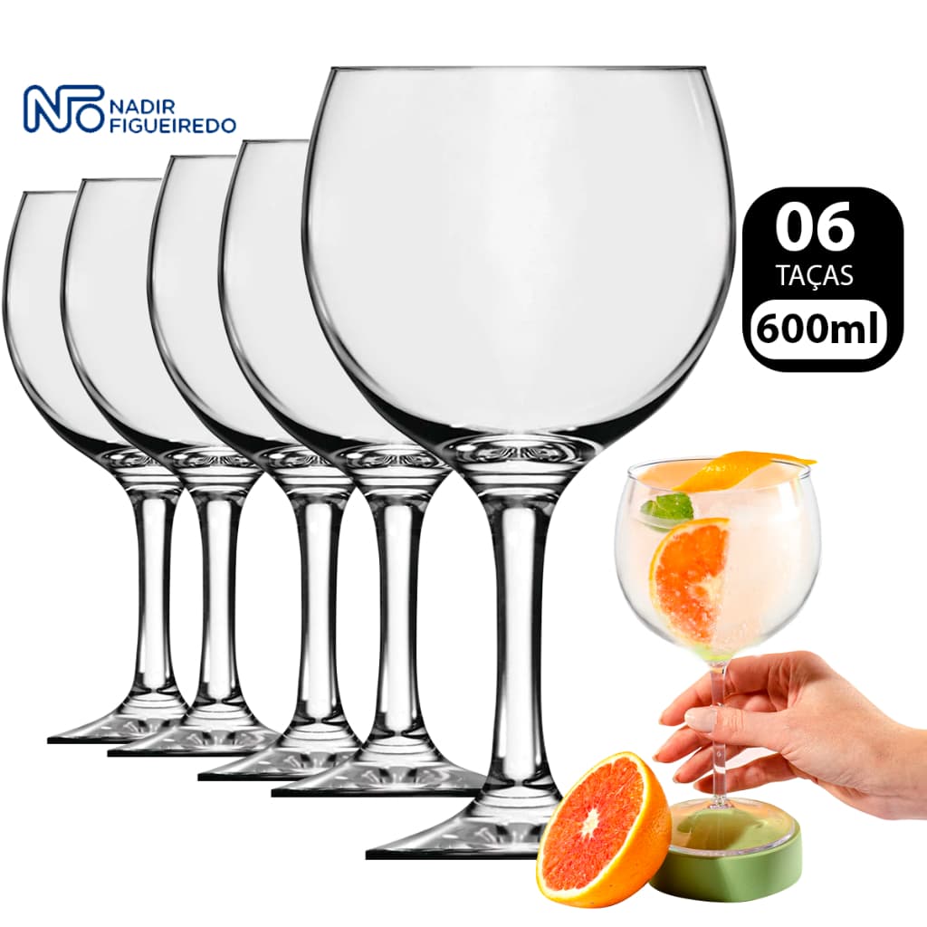 jogo 6 Taças Gin Tonica 600ml taça gyn taças de vidro taça Bebidas e drinks Nadir Figueiredo