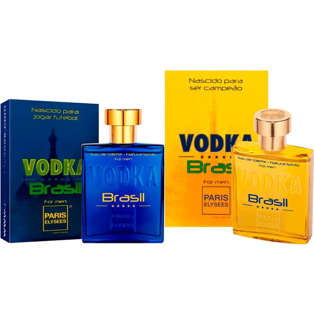 Kit Com 1 Vodka Brasil Azul + 1 Vodka Brasil Amarelo 100ml Paris Elysees