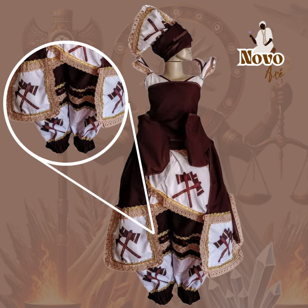 Vestido Xangô - Roupa de Rum Xangô - Marrom Cobre - Roupa de Rum Candomblé