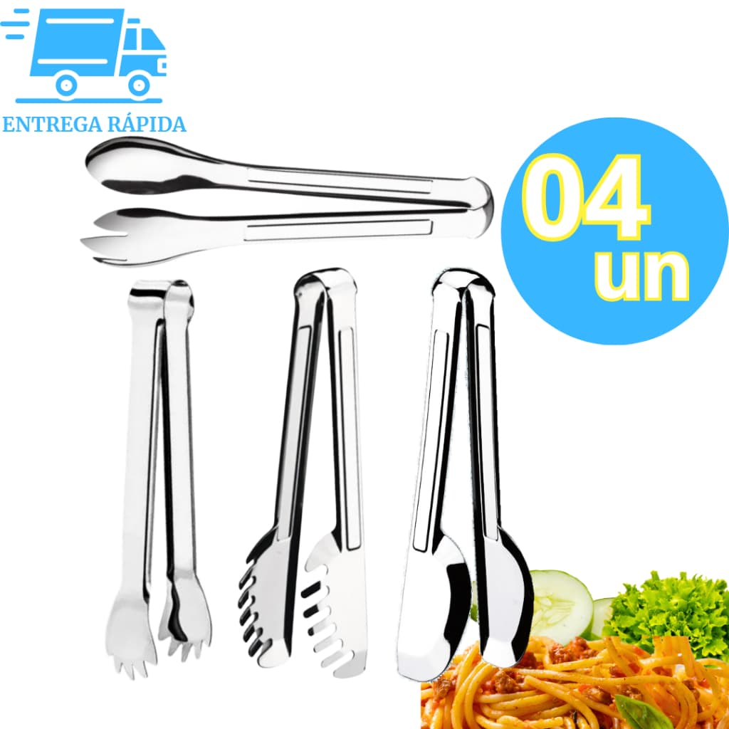 Kit 4 Pegador de Massa + Pegador de Salada + Pegador de Gelo + Pegador de Universal Aço Inox Premium
