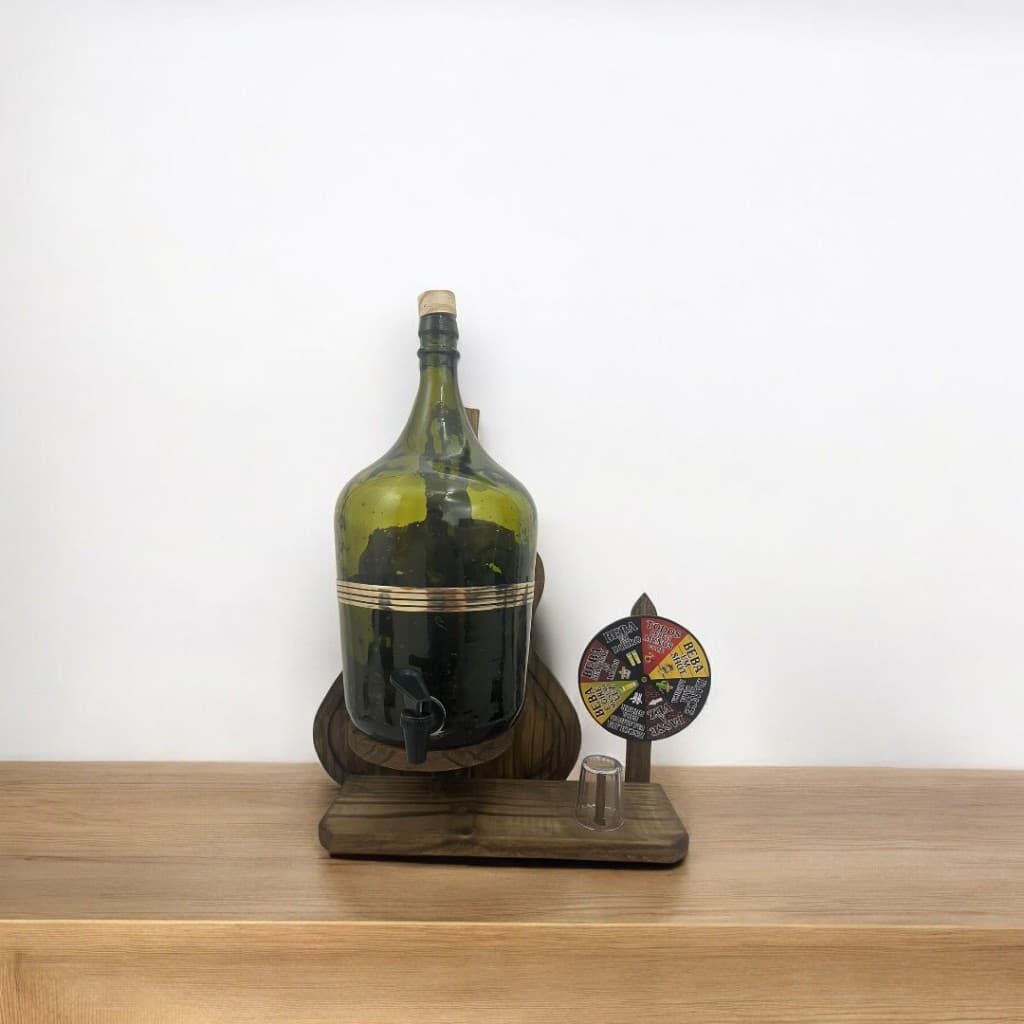 Pingômetro Garrafão em Pé na Cor Imbuia com Roleta para Cachaça 5 Litros Dosador De Cachaça