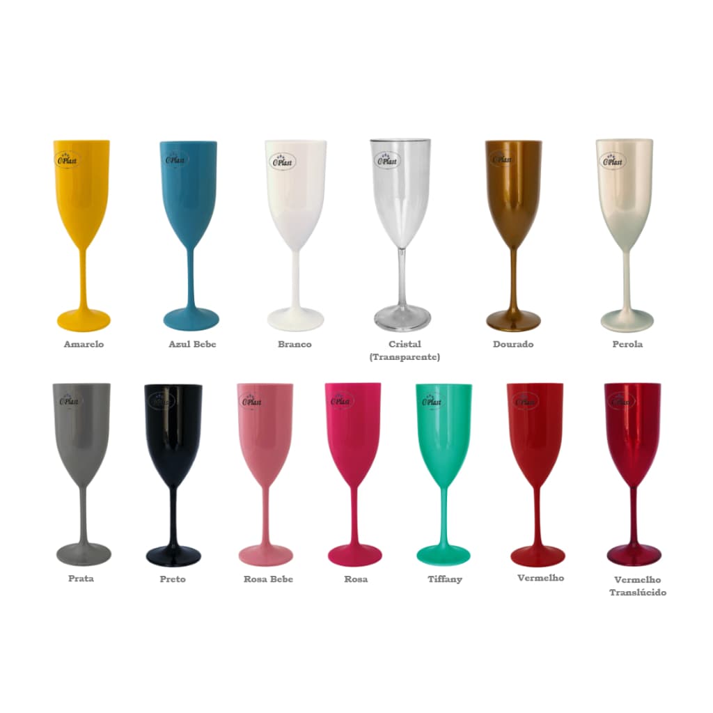 20 Taça Espumante 170ml Acrilico - Champanhe, Espumante, Frisante  - Lindas! Escolha até duas cores.