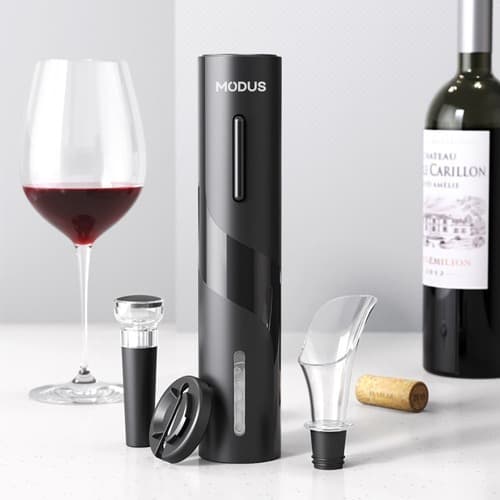 Abridor de Vinho Saca Rolha Em Inox ou Preto Elétrico Recarregável Via USB Com Cortador de Lacre