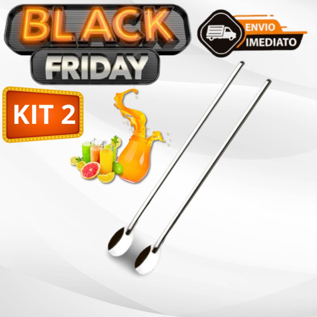KIT 2 Colher Bailarina Para Suco Drinks Colher Longo Alcance Colher de Suco Em Aço Inox 30cm Bares Restaurantes