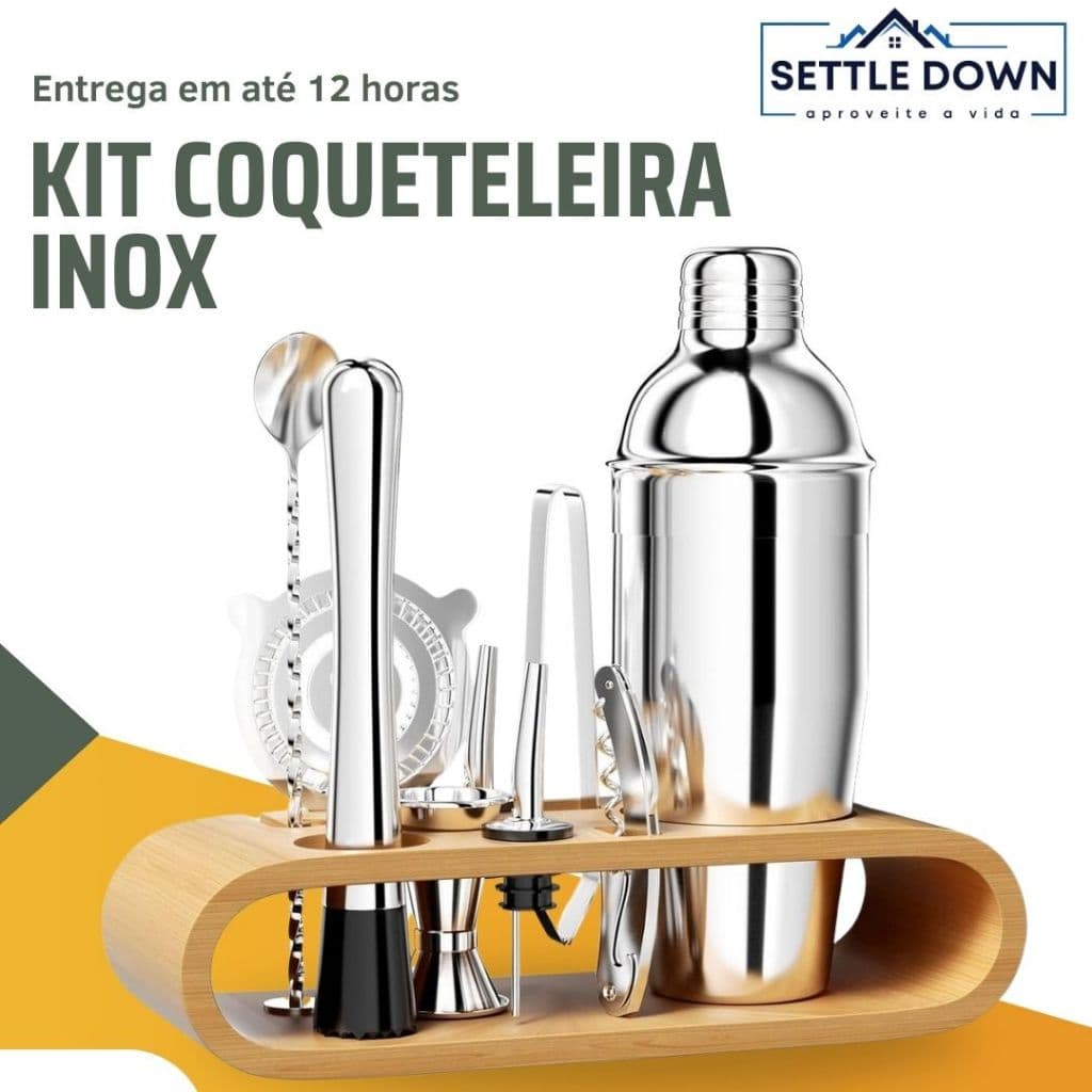Kit Coqueteleira inox 10 peças 750ml - Barman Coqueteleira Profissional