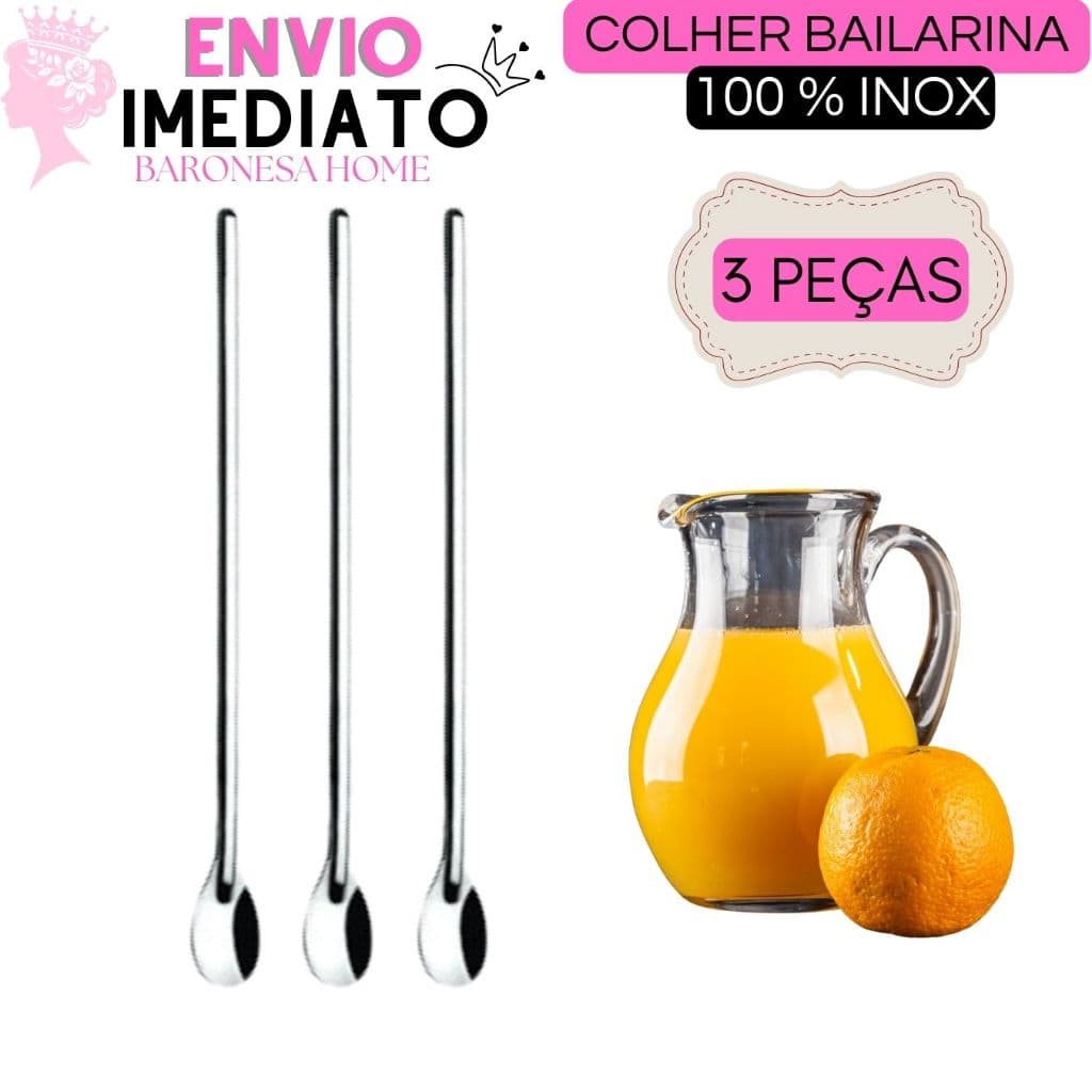 Colher Bailarina Colher de Suco Drinks Milkshake Colher Comprida Longa 30cm Barman Bartender Hoteis Restaurantes