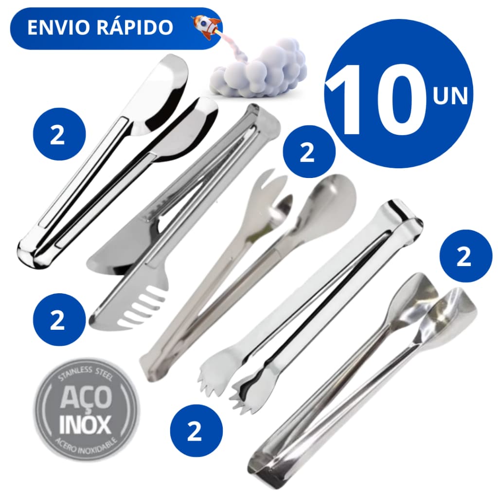 Kit 10 Peças Pegador de Massa Pegador de Salada Pegador Universal Pegador de Frios Pegador de Gelo e Carne em Aço Inox
