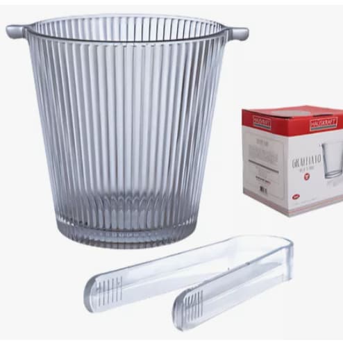 Balde De Gelo Em Vidro Graffiato E Pegador 880ml Hauskraft