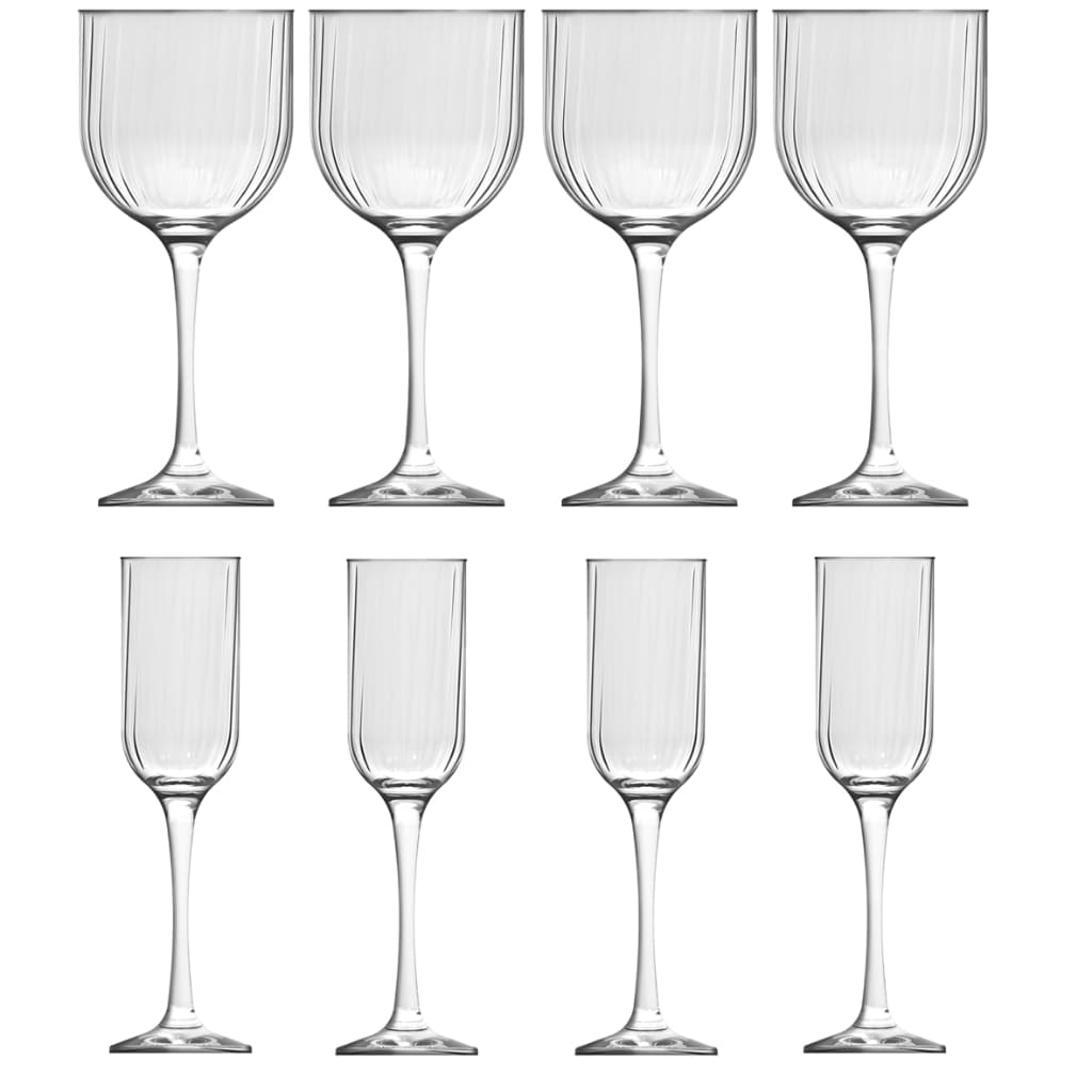 Jogo 8 Taças De Vidro Fiore Nadir 4 Taças De Champanhe 195ML Espumante 4 Taças De Vinho 515ML Agua Tinto Branco Rose