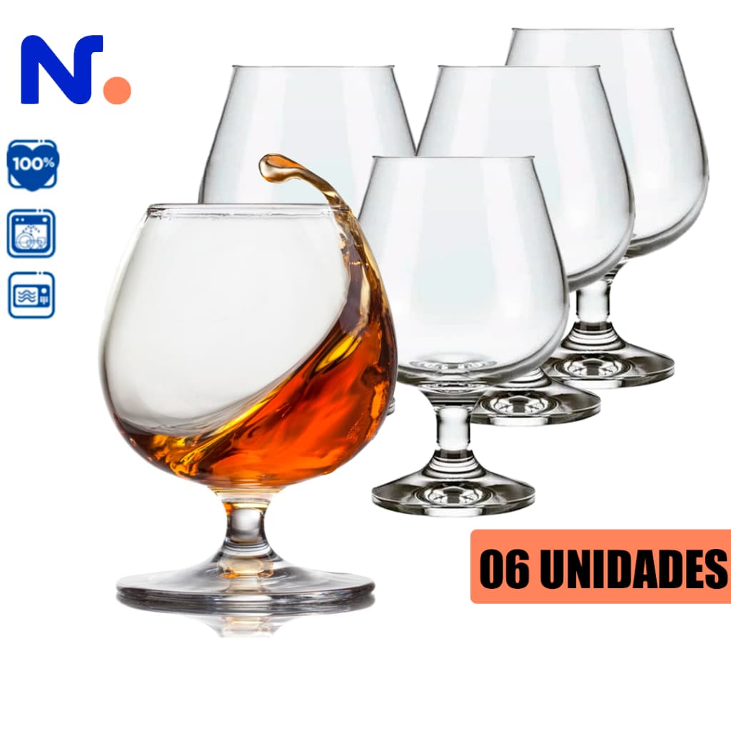 KIT 06 Taças de Vidro Cristalino Nadir 330ml Bebidas Conhaque Drink Buffet Gourmet Restaurante