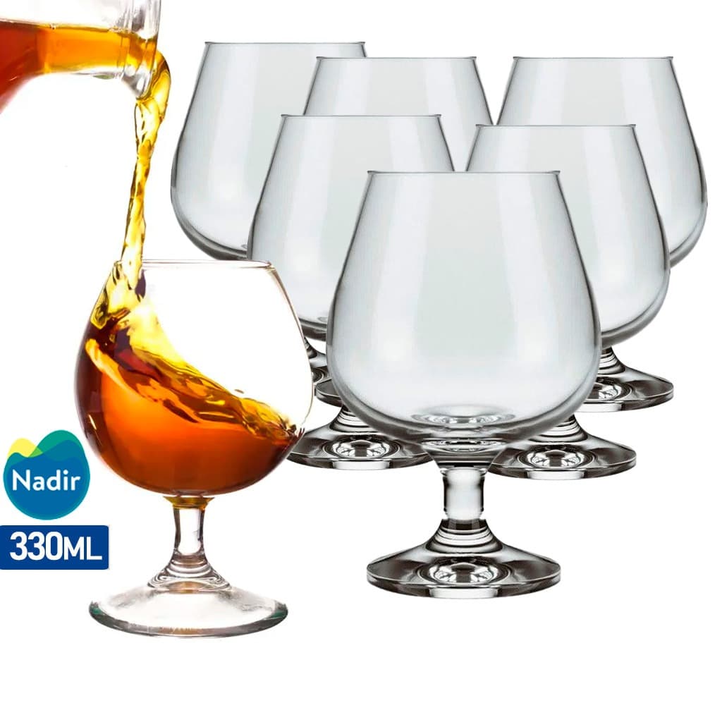 KIT 6 Taças de Conhaque Vidro Brilhante Nadir 330ml Bebidas Drink Buffet Gourmet Restaurante