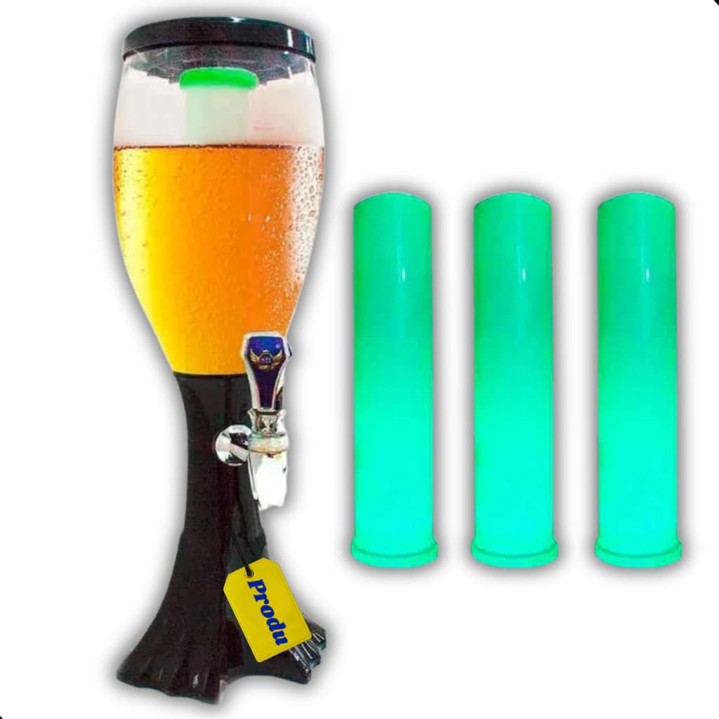 Torre de Chopp com 3 Refil 3 Litros com Tubo de Gelo a Led Completa para Bar Chopeira Portatil