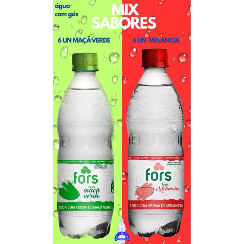 ÁGUA COM GÁS E SABOR MAÇÃ VERDE E MELANCIA MIX 6 un Água c/Gás maçã verde + 6 Un Água c/Gás melancia
