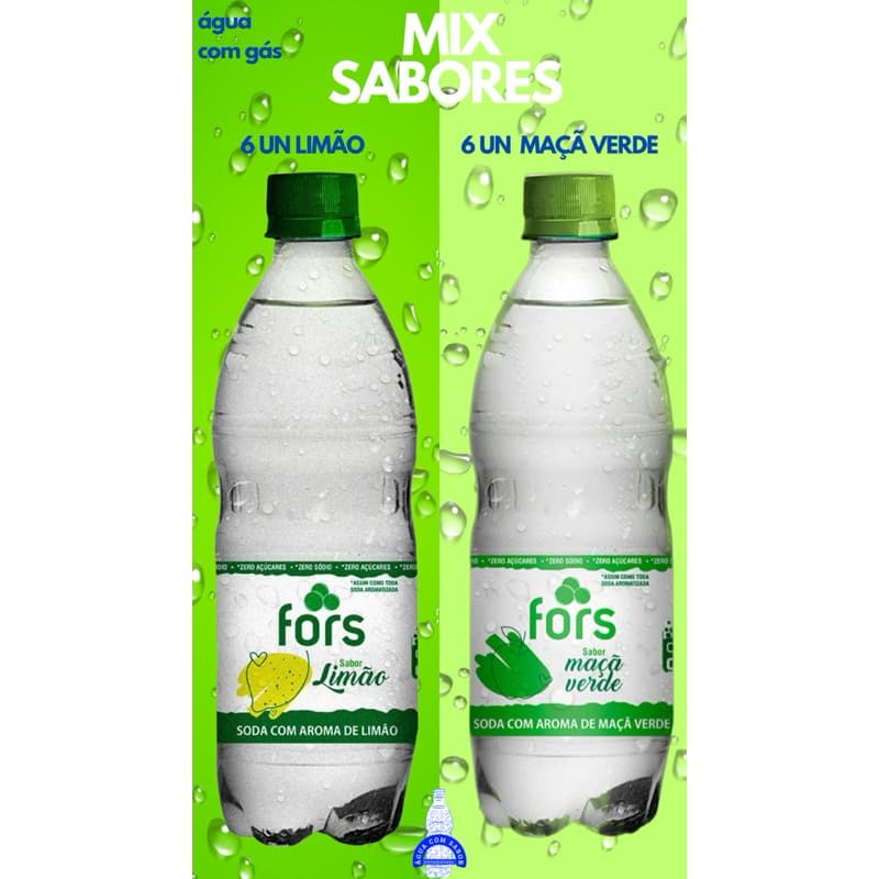 ÁGUA COM GÁS E SABOR LIMÃO E MAÇÃ VERDE- MIX 6 un Água c/Gás limão + 6 Un Água c/ Gás Maçã Verde