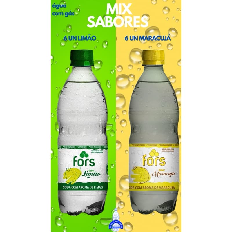 ÁGUA COM GÁS E SABOR: LIMÃO E MARACUJÁ MIX 6 Un: Água c/ Gás Limão  + 6 Un: Água c/ Gás Maracujá Tipo Soda 0% Sódio