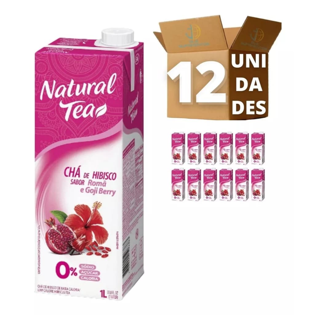 Kit 12 Chá Hibisco Romã E Goji Berry Natural Tea Zero Açúcar Chá Gelado 1 Litro