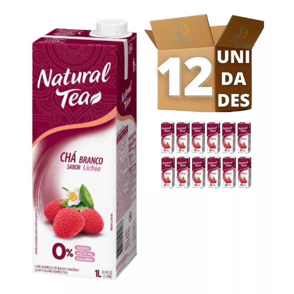 Kit 12 Chá Branco Sabor Lichia Natural Tea Chá Gelado Zero Açúcar 1 Litro