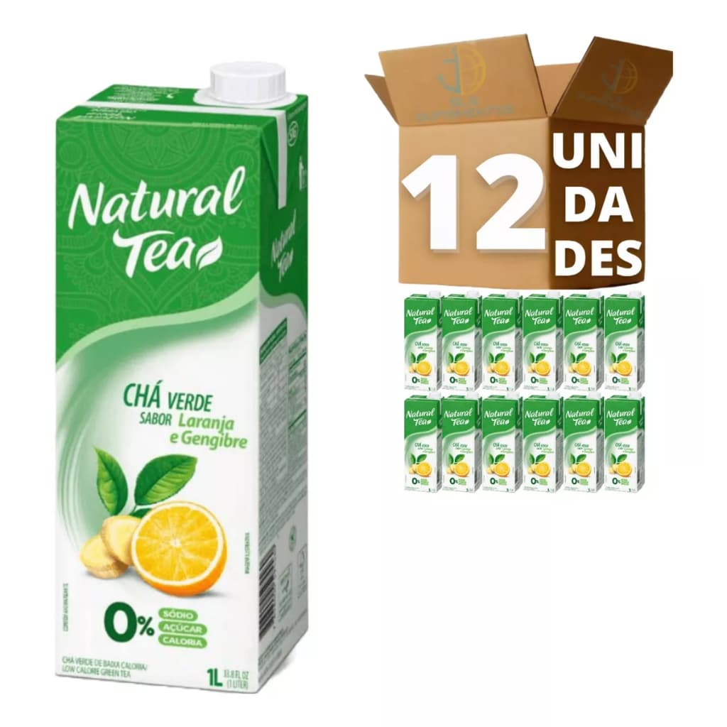 Kit 12 Chá Verde Laranja e Gengibre Natural Tea Zero Açúcar Chá Gelado 1 Litro