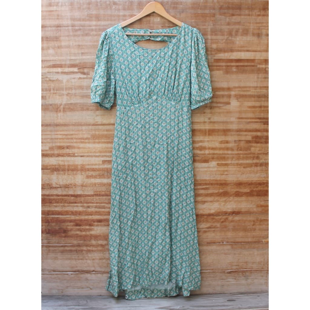(Usado 1x) Amaro Vestido Longo Estampado Abertura Costas Manga Curta Tam GG