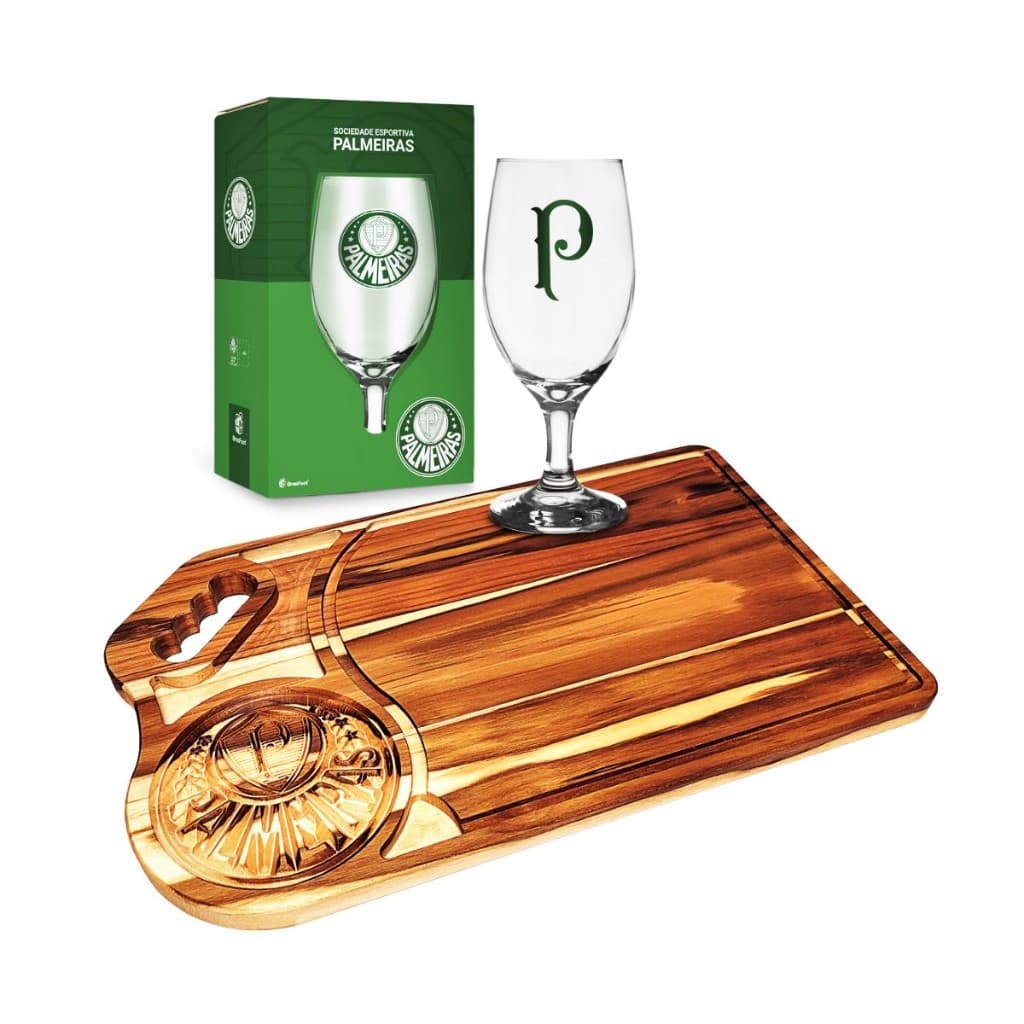 Kit Tábua de Carne Churrasco Palmeiras com Taça de Chopp Oficial do Verdão