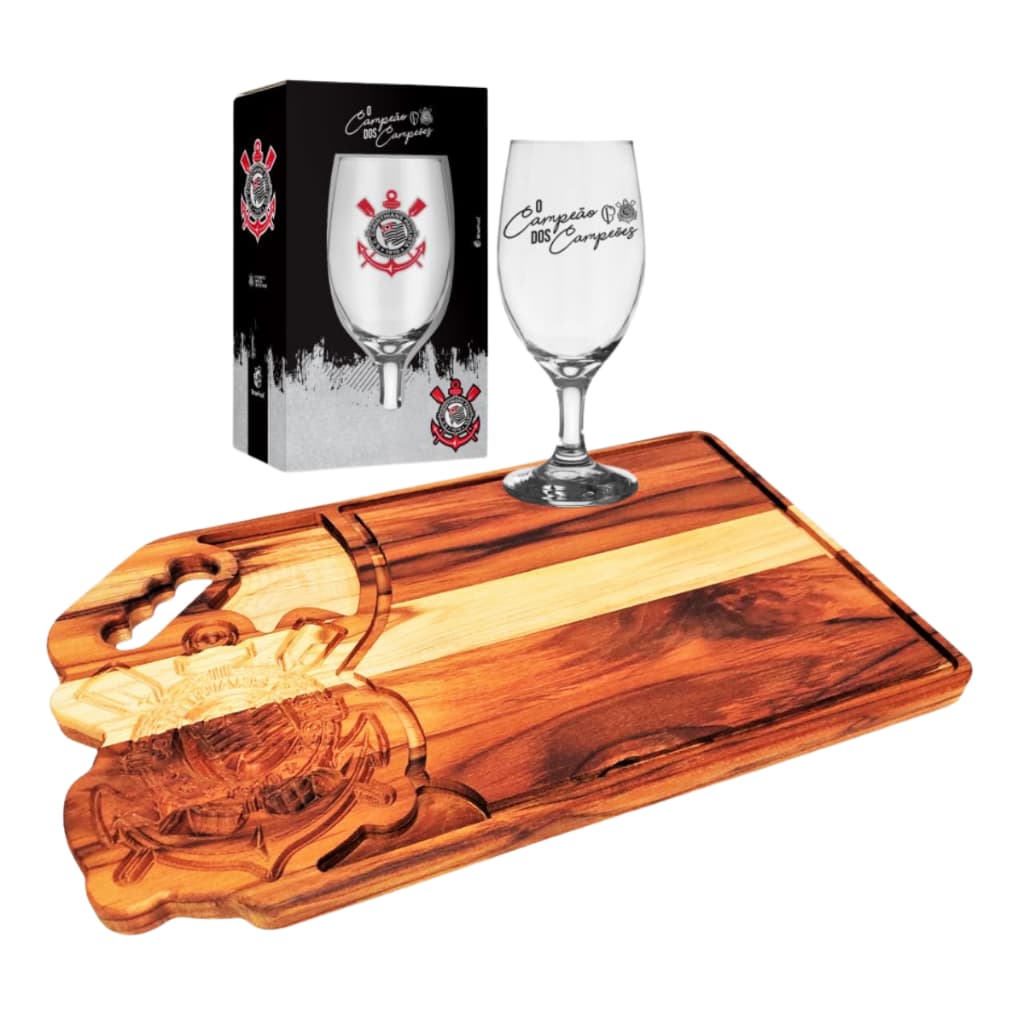 Kit Tábua de Carne Churrasco Corinthians com Taça de Chopp Oficial do Timão