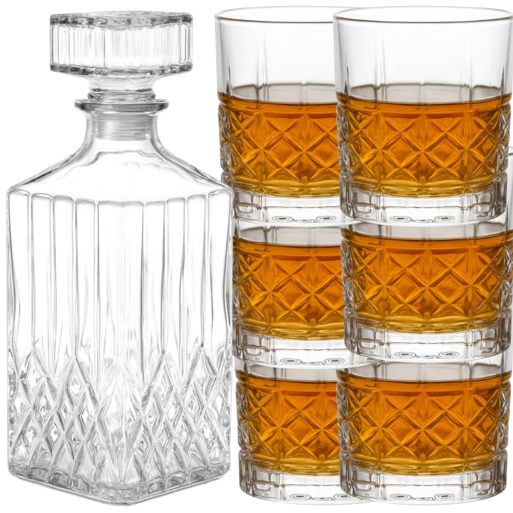 Kit Licoreira Garrafa De Vidro Para Whisky + 6 Copos De Whisky Mini Bar Em Casa Decoração Uisque