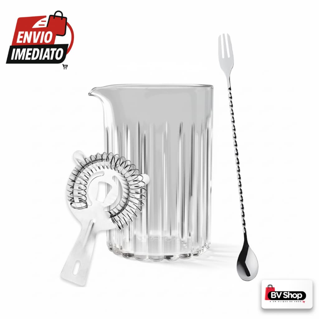 Kit Coquetelaria: Copo Mixing Glass 720ml e Acessórios Inox | Envio Imediato
