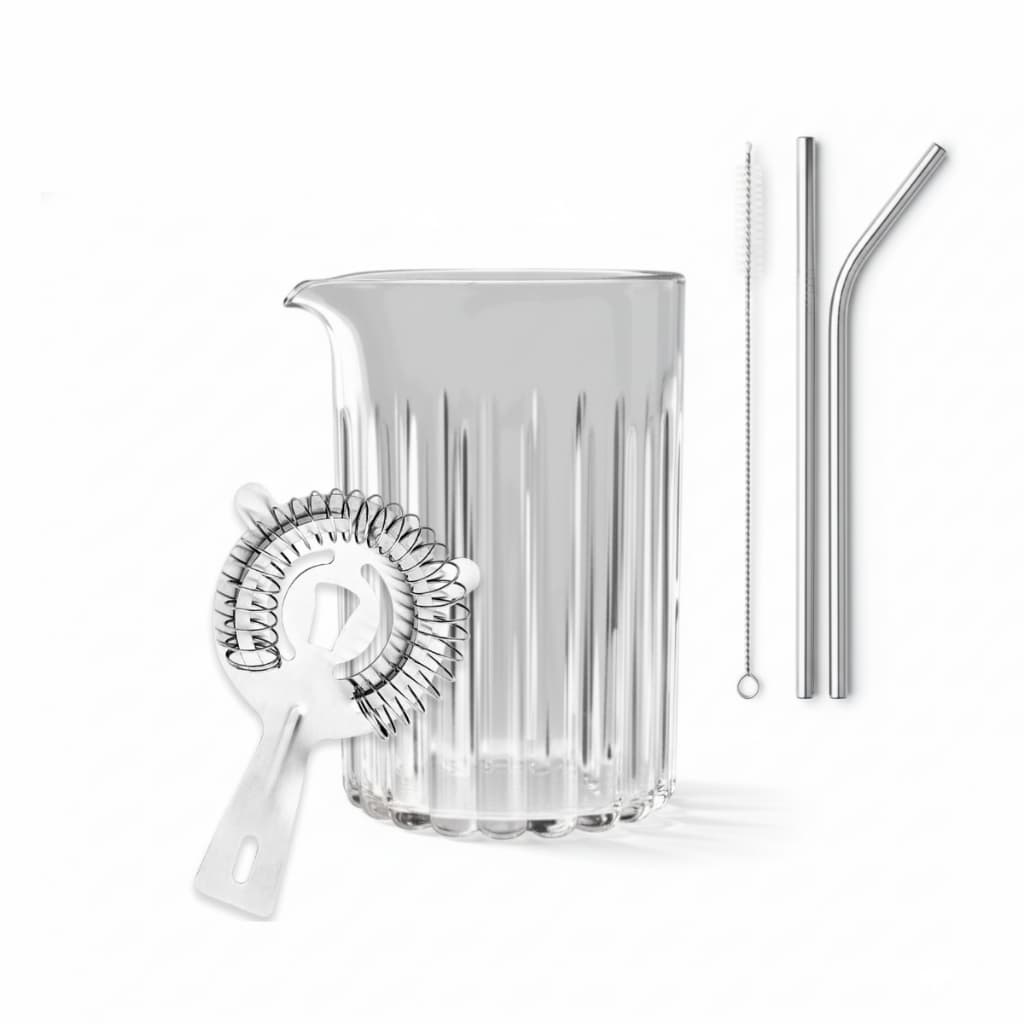 Kit Mixing Glass 720ml + Canudos Inox e Coador Strainer