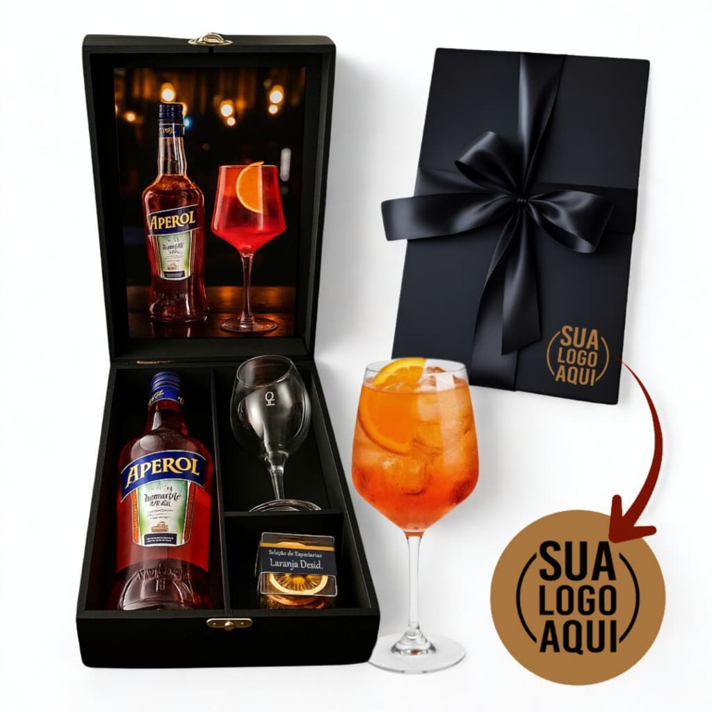 Kit Cesta Presente Aperol Aperitivo Bitter 700ml - PERSONALIZE COM SUA ARTE OU LOGO!
