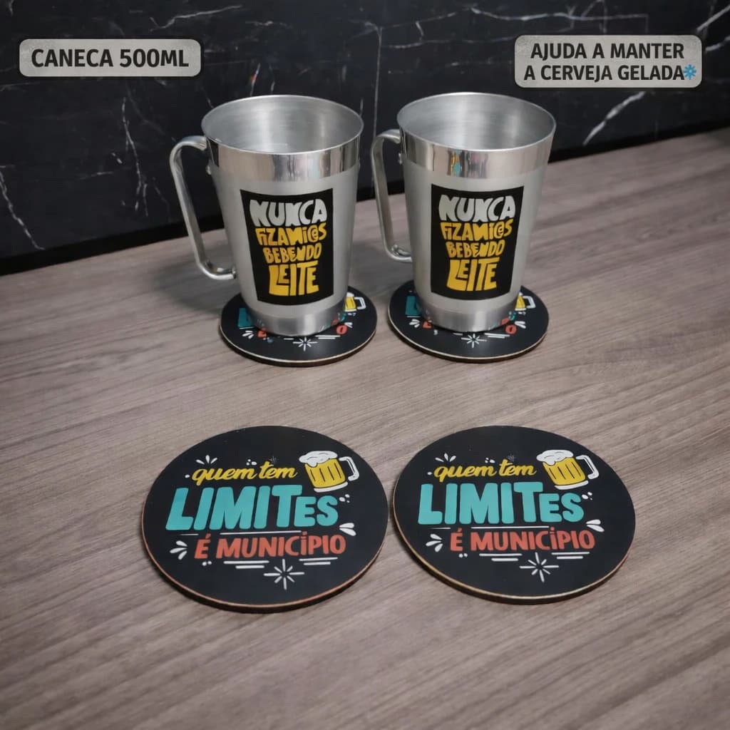 Caneca Chopp Personalizada / Caneca Alumínio 500ml / Kit Caneca Chopp e Apoiador Personalizado
