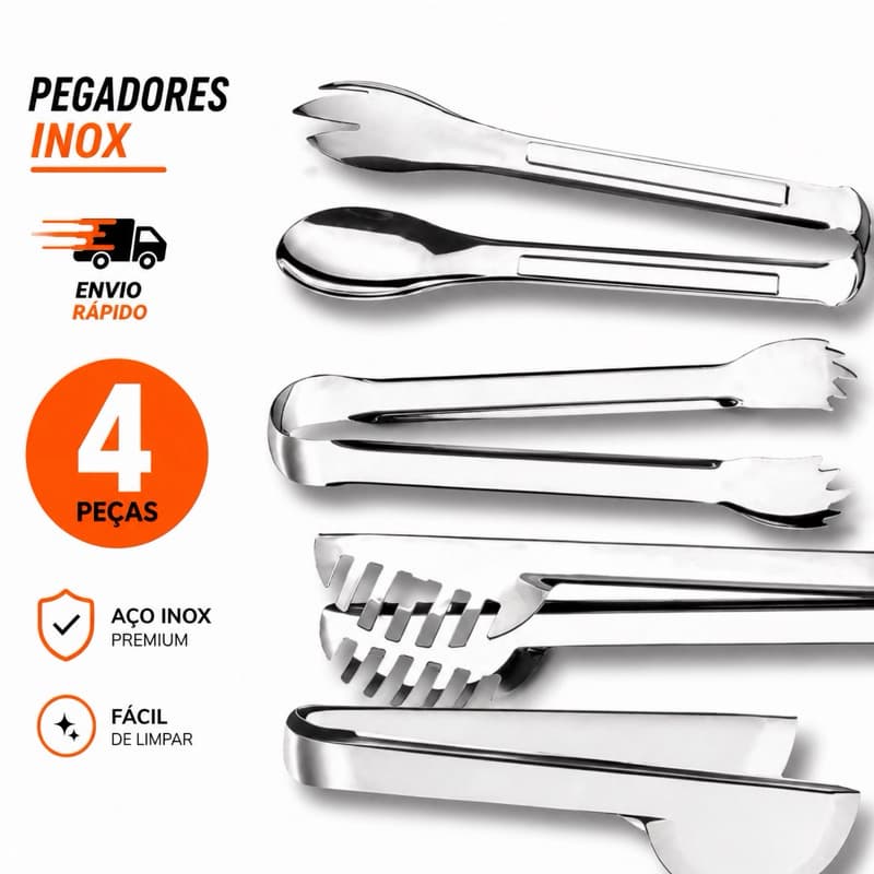 Jogo De 4 Peças Pegador de Salada Pegador Universal Pegador de Gelo Pegador de Carne Inox Para Cozinha Restante