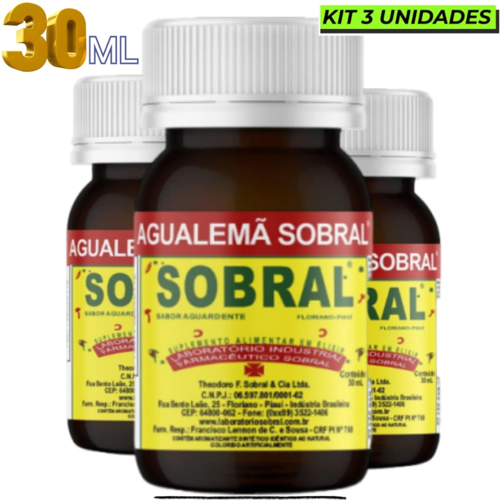 Kit 3 Unid Água Alemâ Sobral 30ml cada Sabor Aguardente Produto Tradicional Original Alimentar