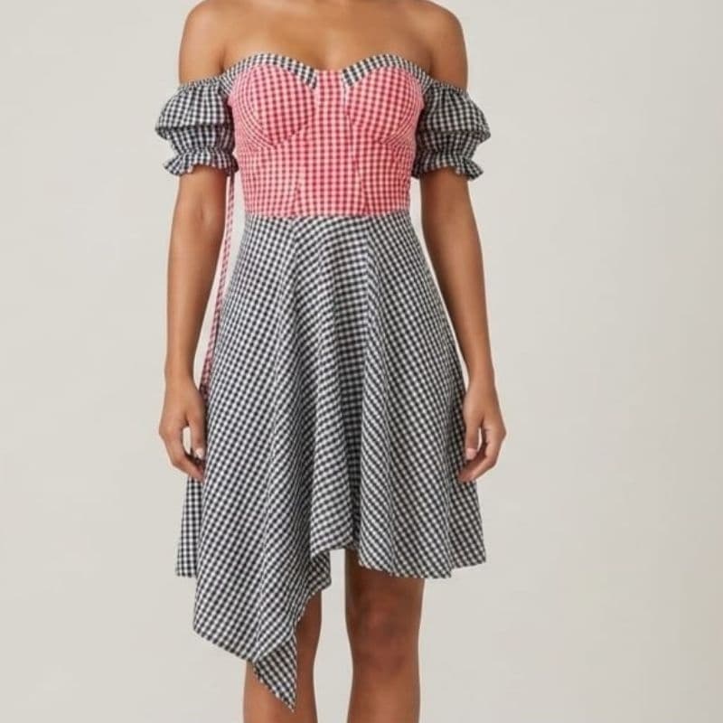 Vestido Ciganinha Xadrez Assimétrico 36 | Amaro