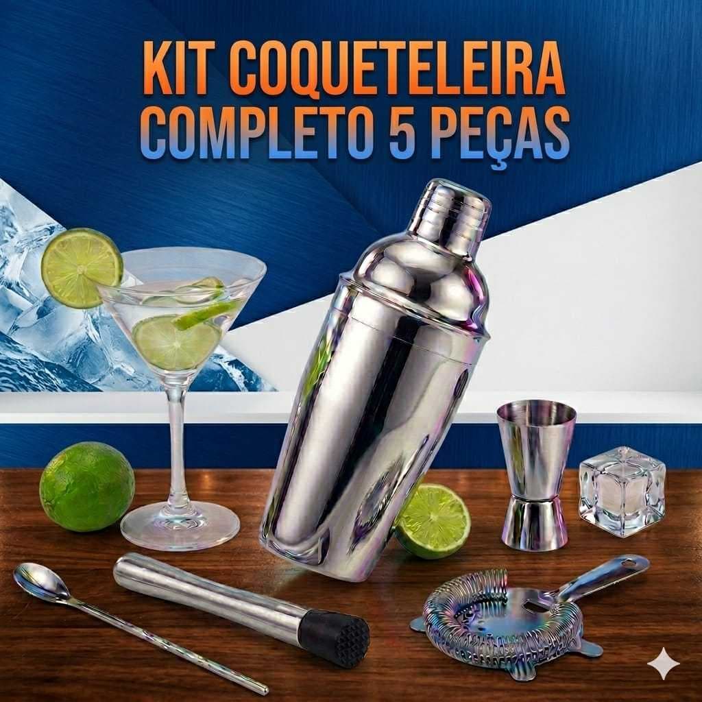 Kit Coqueteleira Inox Barman Kit Caipirinha 5 Peças Profissional Ideal Para Drinks - Kit Completo Bebidas Festas  Adegas