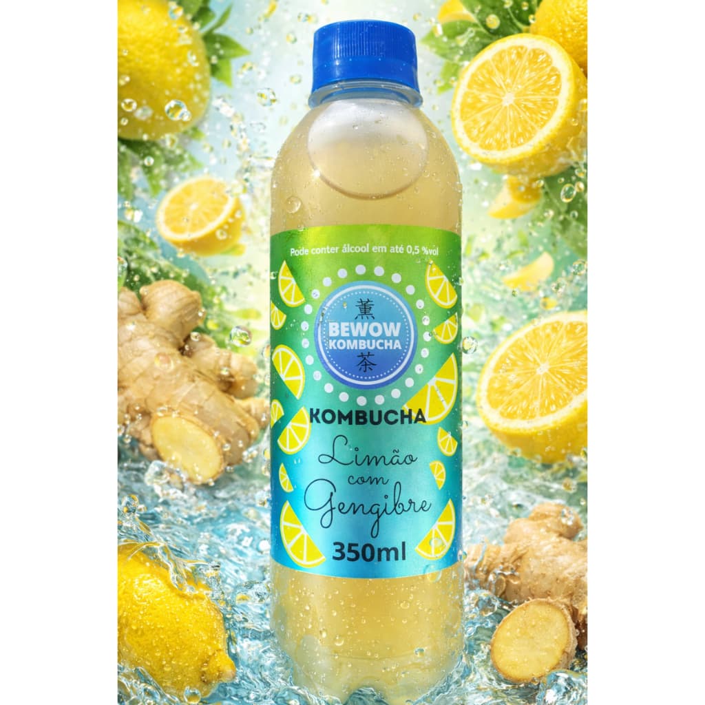 KOMBUCHA DE CHÁ VERDE SABOR LIMÃO COM GENGIBRE