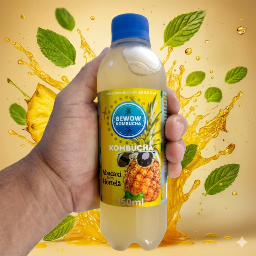 KOMBUCHA DE CHÁ VERDE SABOR ABACAXI E HORTELÃ 350ml
