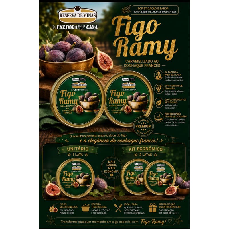 Figo Ramy Caramelizado ao Conhaque Francês 600g Reserva de Minas | Figo em Calda Gourmet