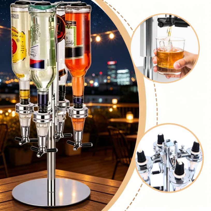 Dispenser Porta Bebidas Giratório Dosador Automático 4 Garrafas Dosador Doses 45ml Luxo
