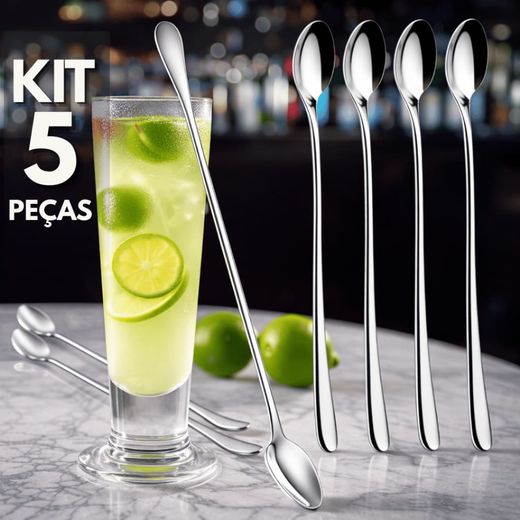 Colher Bailarina com 30 cm para Suco Colher Longo Alcance em Aço Inox Colher de Suco