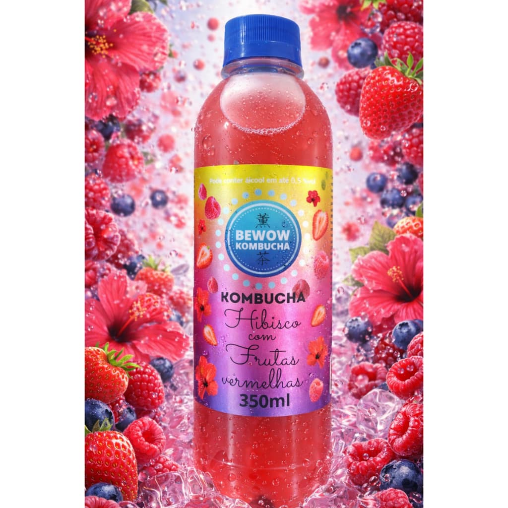 KOMBUCHA DE CHÁ VERDE SABOR HIBISCO COM FRUTAS VERMELHAS