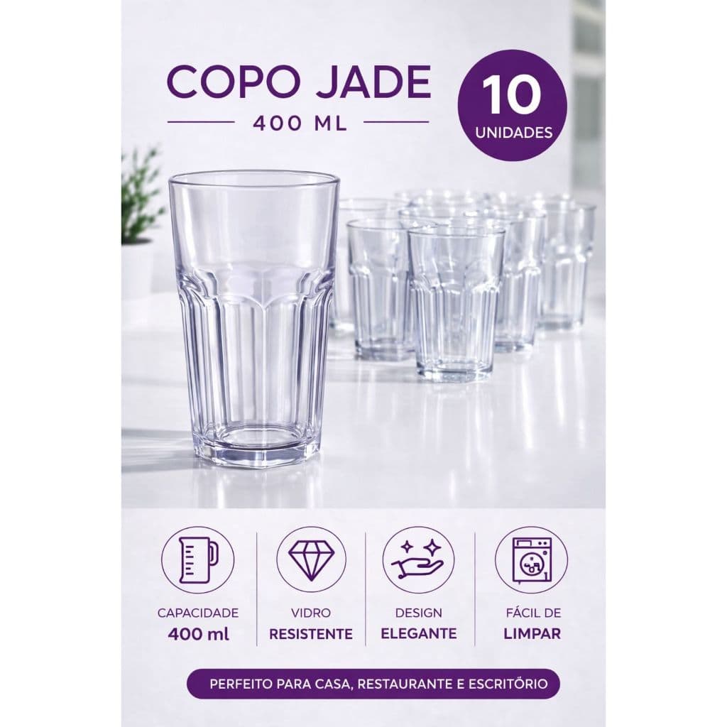 Kit 6 Copos Vidro 525ml /400 ML / Long Drink Copo Grande Resistente / Copos Jade