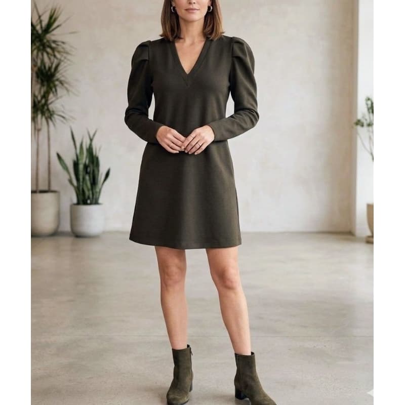 Vestido Feminino Verde Militar Amaro Manga
